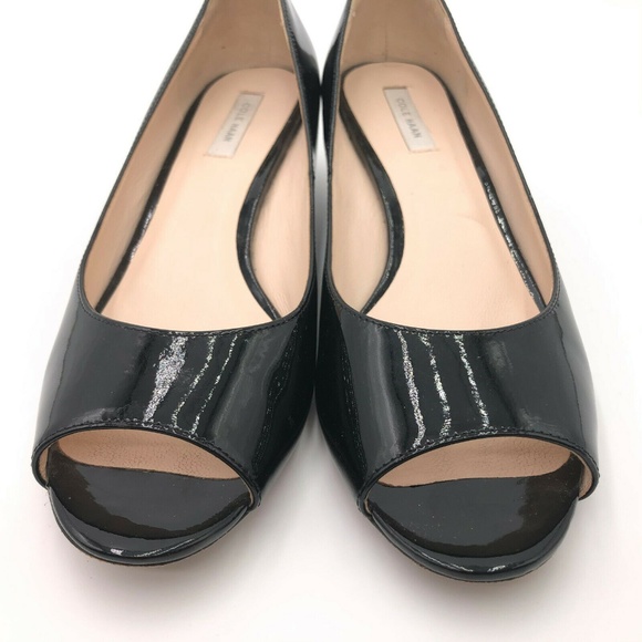 Cole Haan Patent Leather Peep Toe Wedge Pumps - Picture 6 of 8